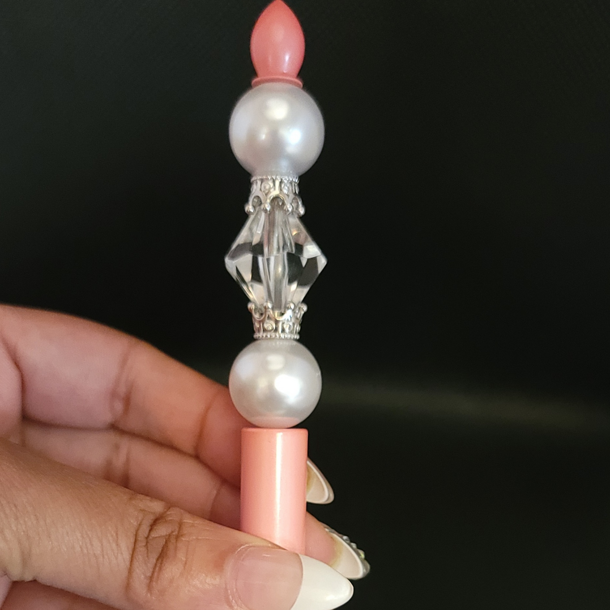 Stunning Victorian Blister Pearl, Rhinestones, and Sterling Silver Pen