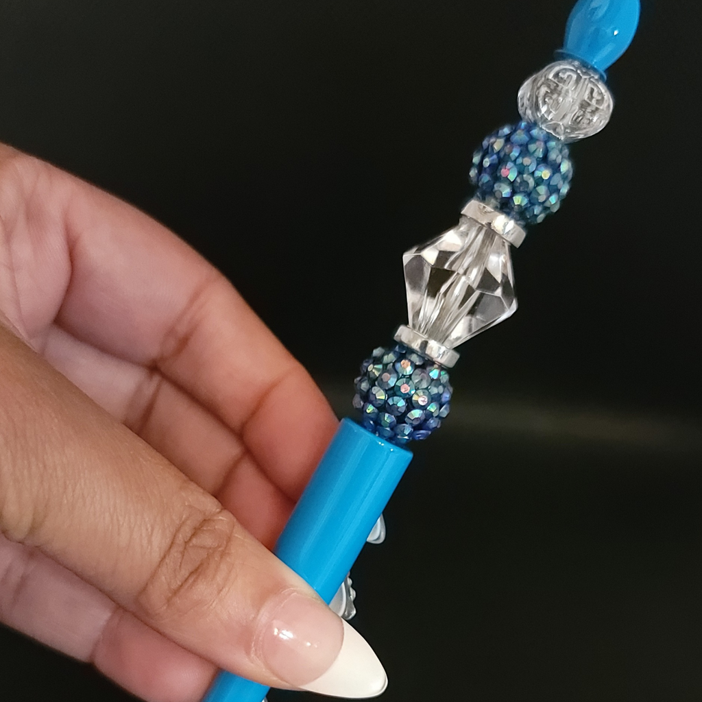 Aria - Crystal, Silver & Teal Blue Jeweled Ink Pen