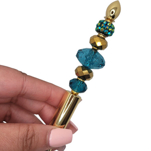 Surya Teal Green & Gold Jeweled Pen