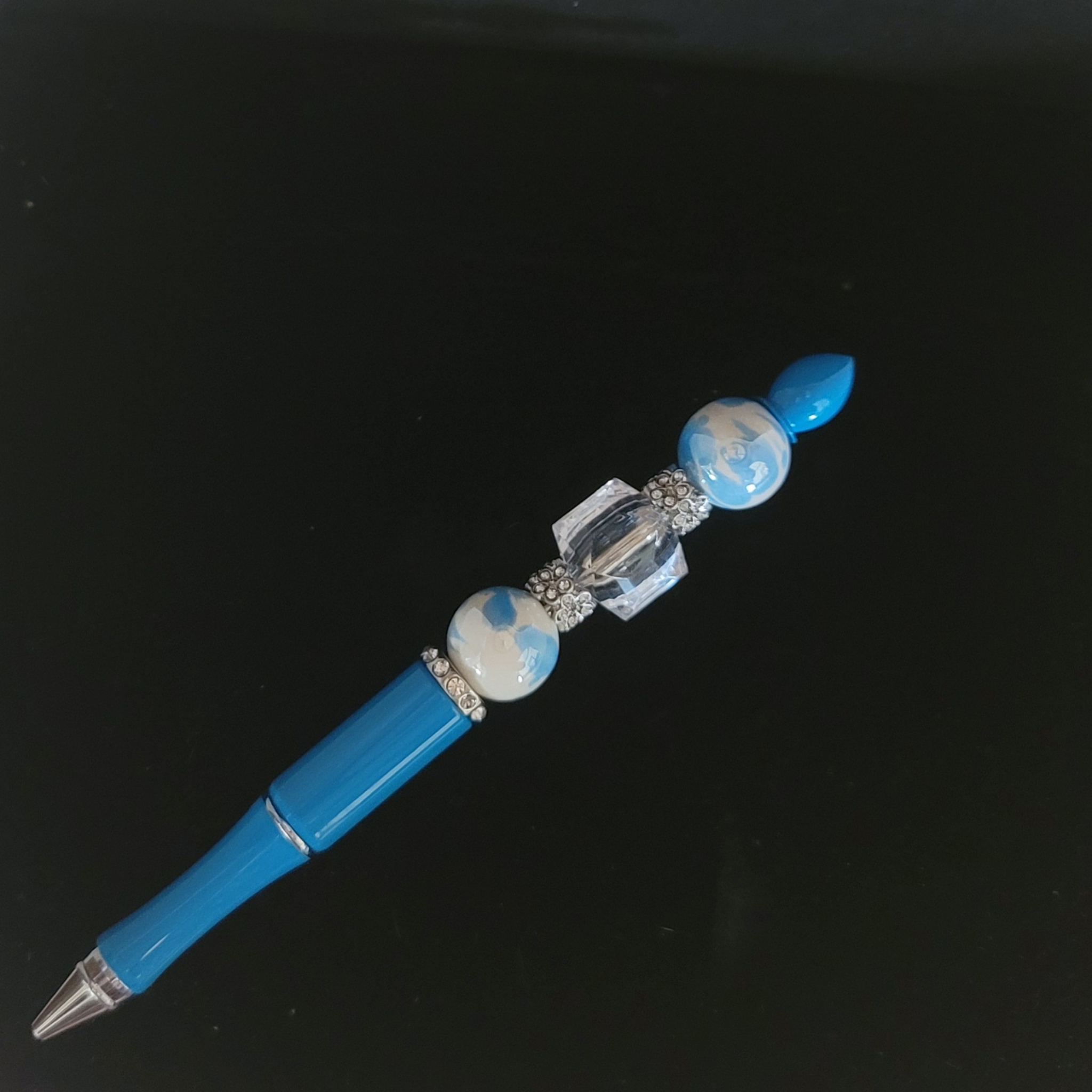 Harper - Pearl, Crystal & Teal Jeweled Ink Pen