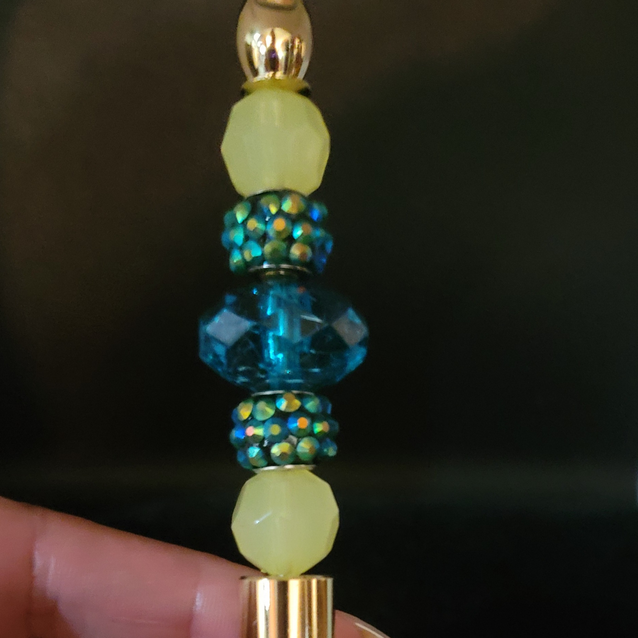 Kyla - Teal Blue, Pastel Yellow, & Gold Jeweled Ink Pen