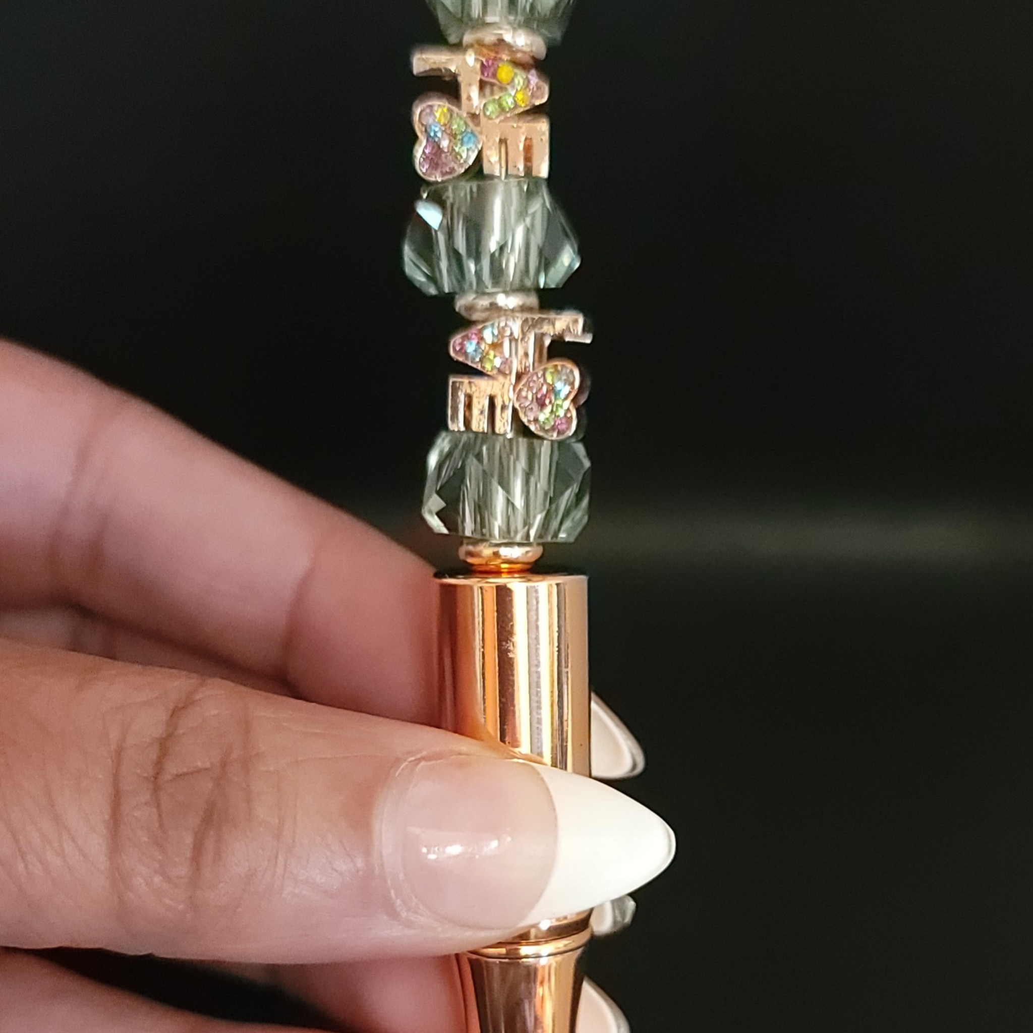 Amora- Sea foam Green & Rose Gold Jewel Ink Pen